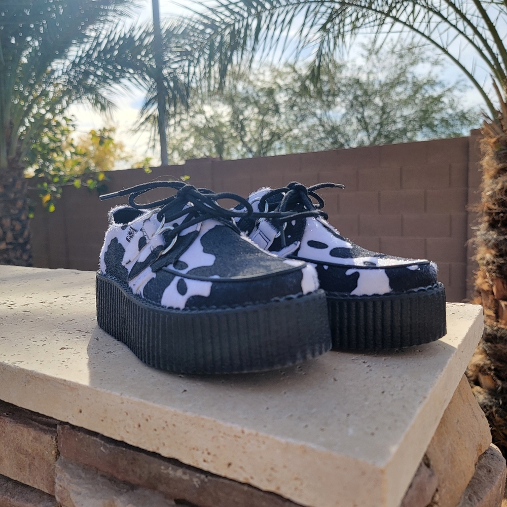 T.U.K Cow Print Platform Creepers Size 6 - Picture 4 of 8